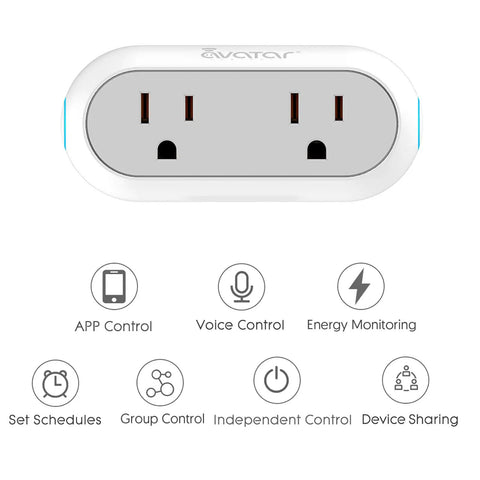 Front view of Dual Socket Smart Plugs With Alexa Google Home And Siri for No Fuss Energy Monitoring 2 4G WiFi Remote Control.