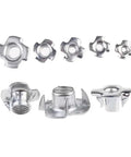 Four Claw T Nuts For Wood Furniture And Speaker Installations Carbon Steel Zinc Plated M10 Blind Prong Inserts in various sizes
