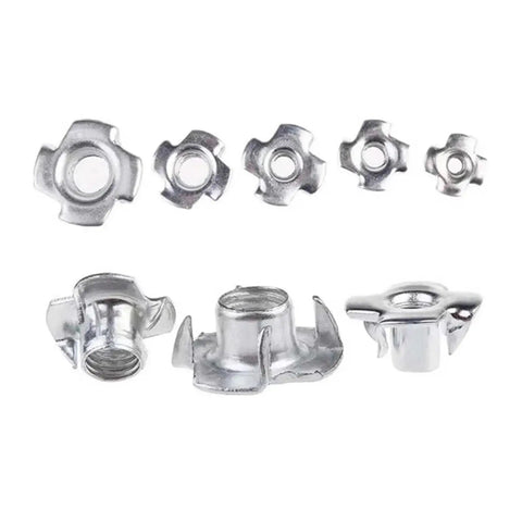 Four Claw T Nuts For Wood Furniture And Speaker Installations Carbon Steel Zinc Plated M10 Blind Prong Inserts in various sizes