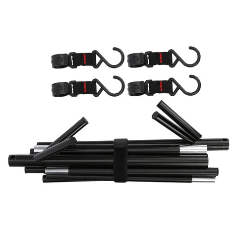 Ultra Portable Triangular Outdoor Storage Rack For Camping And Picnics, disassembled steel poles and hooks for setup.