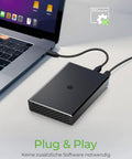 Dual Bay 2.5 Inch Sata Enclosure With Usb C Type Port For Ssd And Hard Drives connected to a laptop, showcasing its plug and play setup.