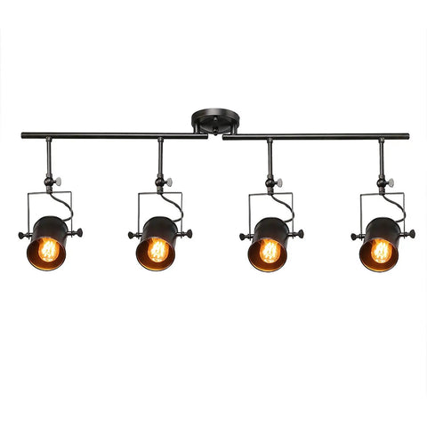 Track Lighting Kit With Four Adjustable Heads Semi Flush Mount Ceiling Light Black Finish Dope LED Track Fixture For Living Room Kitchen Hallway Energy Efficient, matte black heads against white background