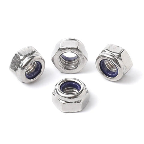 Rock Solid M10 Nylon Insert Lock Nuts, 304 Stainless Steel Hex Fasteners With Zero Play, built tough automotive hardware.