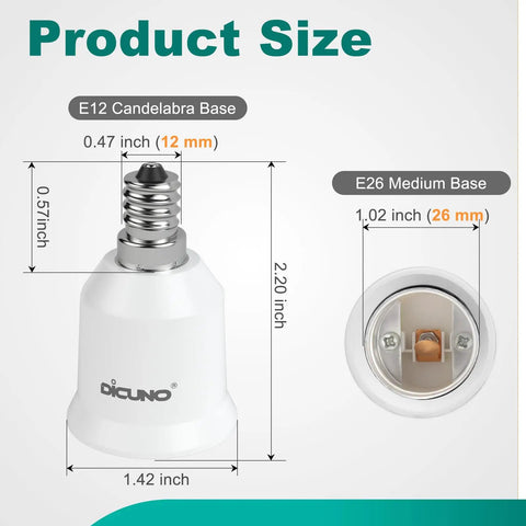 E12 To E26 Socket Adapter Kit Candelabra To Standard Base Converter For LED Bulbs 200W Max Heat Resistant 200 Degrees Celsius 110 To 250V 6 Pack No Hassle Install No Tools Required Universal Fit Durable Construction