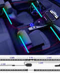 Smart RGBIC Interior Car Lights With App And Remote Two Line Design 72 LEDs installed interior view, showing color strips layout diagram