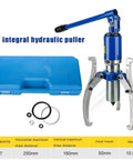 Heavy Duty 10 Ton Hydraulic Puller Kit Featuring Kickass Adjustable Two Or Three Jaw Setup For Yanking Stubborn Hubs Flanges Gears Bearings Right Through Tough Jobs Effortlessly, with case and accessories.