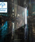 Bright 800 Lumen LED Work Light with Magnetic Base showing rainproof design in dark rainy street for car repair garage use