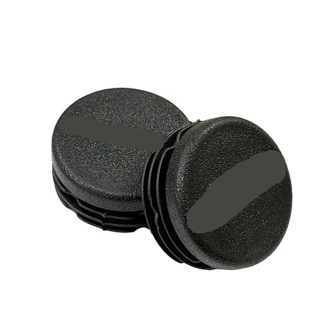 Upgrade Your Ride With Durable JXMXDZSW Frame Hole Covers Plugs For Honda 500 Trail. Black plastic frame plugs, side view.