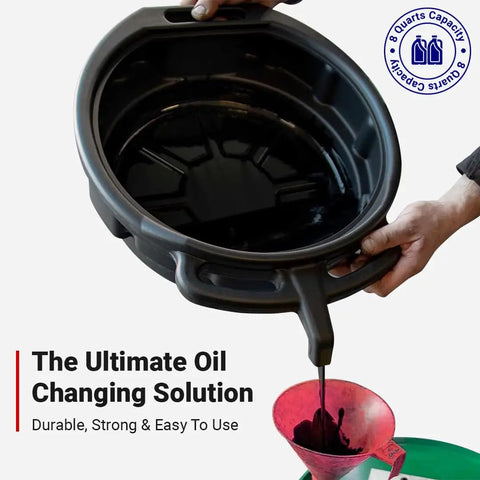 Oil Change Kit With 8 Quart Pan Longneck Funnel And Removable Filter Plus Five Shop Towels For Easy Oil Change Draining Pan