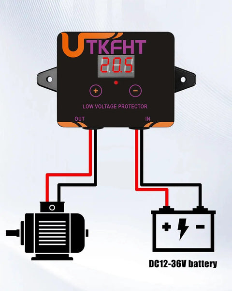 Badass Waterproof Dc 12-36V Low Voltage Protector And Battery Disconnect Switch For Solar Systems Lead Acid Lithium Batteries. Diagram showing connections.