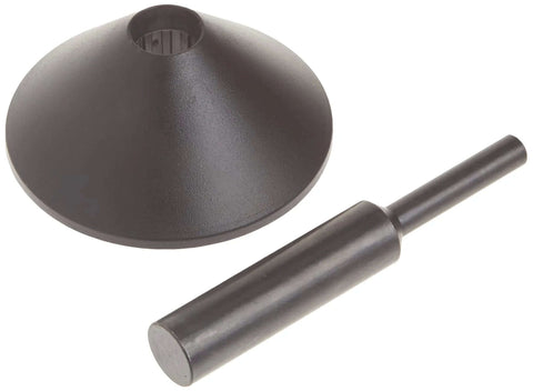 Side view: Bosch RA1151 router subbase with centering pin and cone; two-piece set for 1/4–1/2 in. collets