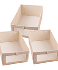 Straight Up Durable Cotton Linen Foldable Closet Organizer Bins Set Of Three with tough handles and clear window view.