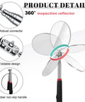 Detailed view of the Six Piece LED Telescoping Inspection Mirror Set with retractable under vehicle mirror tool, features foldable design and non-slip handle