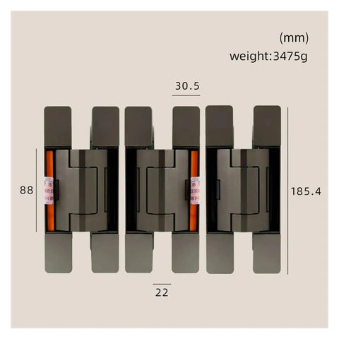 Dimensions of Invisible Hydraulic Door Hinge Concealed Mortise Mount With 180 Degree Swing And Soft Close, Durable Metal Build