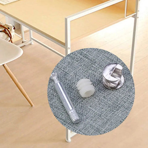 Furniture Cam Lock Fittings Set 24 Pieces White Iron Plastic Nylon for cabinet assembly with table background