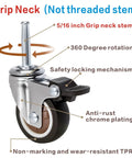 2 Inch Non Marring Rubber Caster Wheels 4 Pack With Brakes Five Sixteenths By One And One Half Inch Grip Neck Sleeve