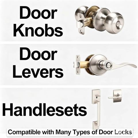 Square Spindle Door Latch Replacement With Adjustable Backset Quick Swap No Sweat Install For Bedroom And Bathroom Door Knob Assembly Rock Solid Stainless Steel Matte Black showing door knobs, levers, and handlesets.