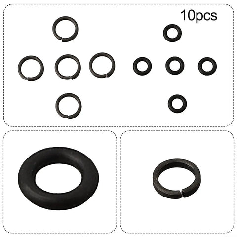 Five Sets Pneumatic Socket Retainer Rings With O Ring For Impact Wrench Clip And Seal Kit Fits 3/8 Inch 1/2 Inch 3/4 Inch And 1 Inch Drive Tools Replacement Parts For Air Tools, showing various sized black metal rings and O-rings.