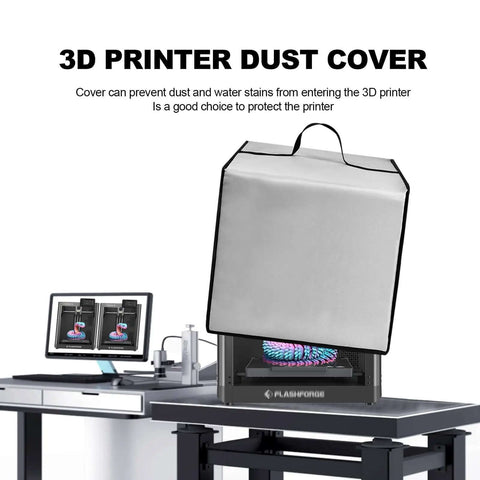 3D printer dust cover in silver protecting Adventurer 5M model, heavy duty waterproof anti static nylon dust cover for 3D printers.