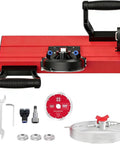 Portable Electric Tile Chamfering Machine with accessories, solid aluminum body, precision cutting for 45 degree bevels on various materials.