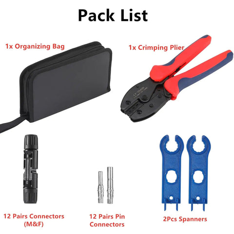 All In One Solar Crimping Tool Kit With 51 Pieces Includes 12 Pairs Of Solar Connectors 24 Connector Pins And 2 Spanners