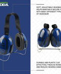 Behind The Head Neckband Earmuffs For Full Brim Hard Hats, Low Profile Hearing Protection, Comfortable Fit, Side View.