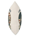 Side view of Vintage American Flag Sailboat Throw Pillow For Patriotic Home Decor Old Glory Nautical Cushion For Fourth Of July.