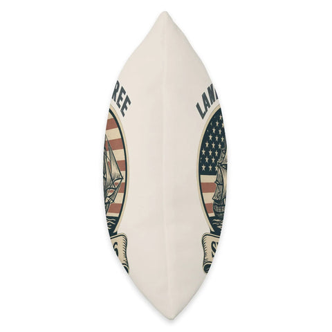 Side view of Vintage American Flag Sailboat Throw Pillow For Patriotic Home Decor Old Glory Nautical Cushion For Fourth Of July.