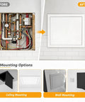 Before and after of Rock Solid Aluminum Push To Open Access Panel for Drywall, 15x18 inches, showcasing mounting options.