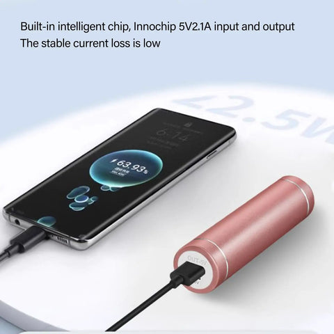Tool Less Hassle Free Power Bank Kit featuring spring loaded cylindrical holder, aluminum body, charging phone, compact size.