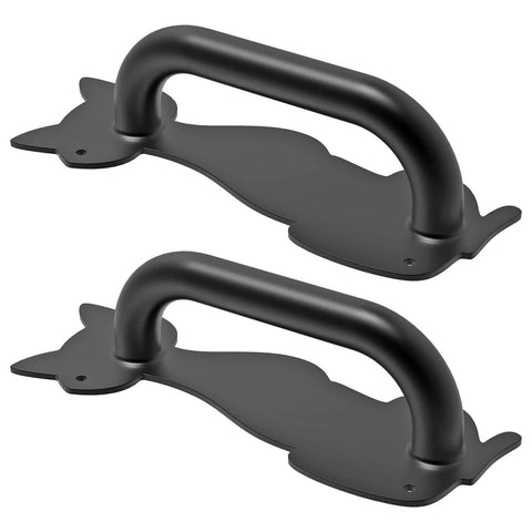 Heavy Duty 8.5 Inch Steel Door Handle Set for Gate Fence Barn Doors Closets and Garages Black Coated Pull Handle with cat design