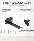 Invisible Shelf Brackets For Floating Shelves In Black Steel Hidden Support System No Visible Hardware For 1.2 To 1.5 Inch Wide Shelves