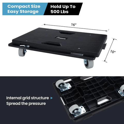 Heavy Duty Furniture Dollies 2 Pack With Ultra Smooth Rollers And Modular Linkable Build, 16x10 inch dolly for 500 lbs.