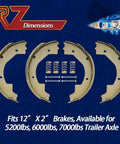 Electric Trailer Brake Shoes Replacement Kit 12 Inch By 2 Inch For 5200 Lb 6000 Lb 7000 Lb Trailers 5 Hole Brake Assembly