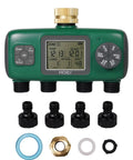 Four Zone Sprinkler Timer With Brass Inlet, Programmable Irrigation Controller with display and hose fittings.