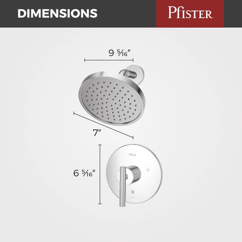 Contempra Shower Trim Kit In Polished Chrome With Rain Spray Pattern Valve Not Included dimensions diagram with measurements