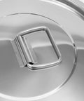 Close-up of heavy duty stainless steel canister lid with handle, part of Heavy Duty Stainless Steel Canister With Airtight Lids Keep Your Pantry Stale Free Organize Rice Flour Grain And Coffee Lock In Freshness Bulk Food Storage Bucket 8.7 Gallon.