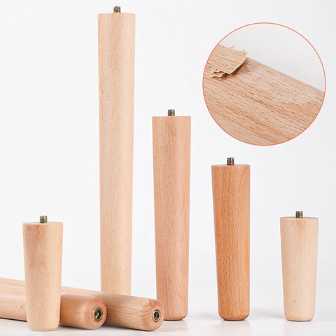4 Pack Solid Beech Wood Furniture Legs With Wheels And Brakes Tapered Replacement Feet for furniture DIY upgrade.