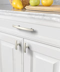 25 Pack Brushed Satin Nickel 3 Inch Cabinet Pulls, 76mm Hole Centers, Dope Kitchen Cabinet Hardware on white cabinet