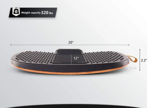 Standing Desk Mat With Anti Fatigue Bar And Wooden Wobble Balance Board For Ergonomic Comfort And Active Office Or Home Use All Day Medium Size Obsidian Black, dimensions shown.