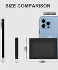 Ridiculously Sleek Slim RFID Blocking Wallet For Men With size comparison to iPhone 14 Pro