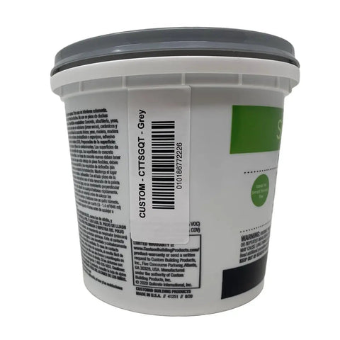 Back of container showing product details for Premixed Tile Adhesive And Grout For Indoor And Outdoor Projects, Simplefix All In One.