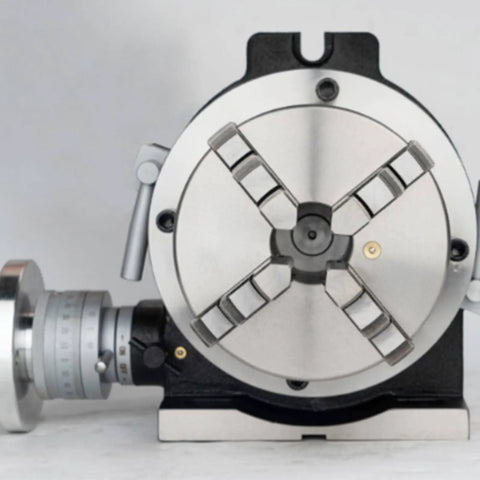 Ultra Compact Indexing Head With Kickass Four Jaw Control And Smooth 360 Dial showing 4 jaw chuck and graduated dial.