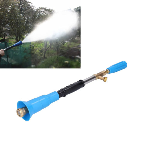 Heavy Duty High Pressure Garden Sprayer With Adjustable Nozzle For Lawn Yard And Farm Irrigation Long Range Atomizer G One Half Inch Male Thread Fine Mist To Direct Stream Spray Blue, showing wide mist spray.