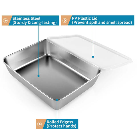 4 Pack Stainless Steel Food Containers With Clear Lids 68oz Each Stackable 9.6 X 7.3 X 2.2 Inch Deli Meat Keeper showcasing lid and container