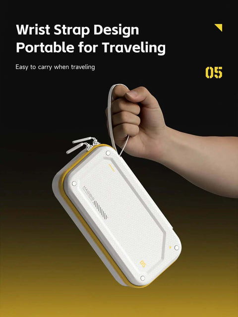 Tough White Hardshell Tech Case Keeps Your Cables Chargers Power Banks And Digital Stash Tight So You Can Just Tote It In Your Satchel Without Dropping Any Dope Gear On The Go, with wrist strap for easy travel.