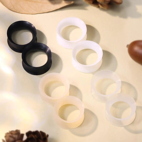 25mm White Silicone Ear Gauges Tunnels Plugs Set For Unisex Piercing With Double Flare Hollow Design Soft Extra Thin 1 Inch Size Value Pack Includes 2 Pieces Comfortable Stretch Kit