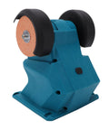 No Nonsense Cordless Mini Bench Grinder With Suction Cup Base And Mounting Holes 2.76 Inch Hole Polisher side view showing wheels.