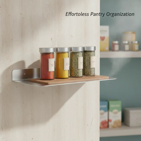 Sturdy L Shaped Stainless Steel Shelf Bracket For Kitchen And Bathroom Storage Built To Last Floating Shelf Support with spice jars