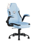 Light blue ergonomic desk chair with lumbar support and flip up armrests PU leather office chair for home and gaming all day comfort